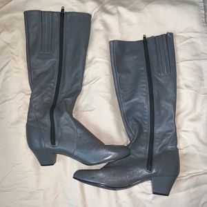 Gray leather heeled boots — very lightly worn